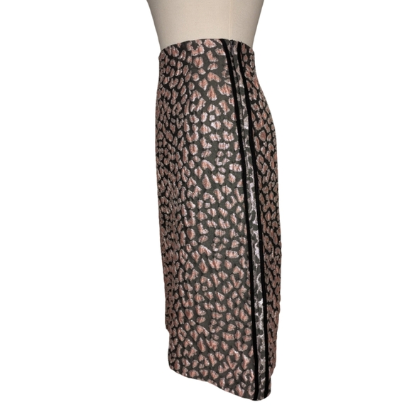 Metallic Leopard Jacquard A-Line Skirt โ Rose Gold & Black, Textured Statement - Picture 8 of 11